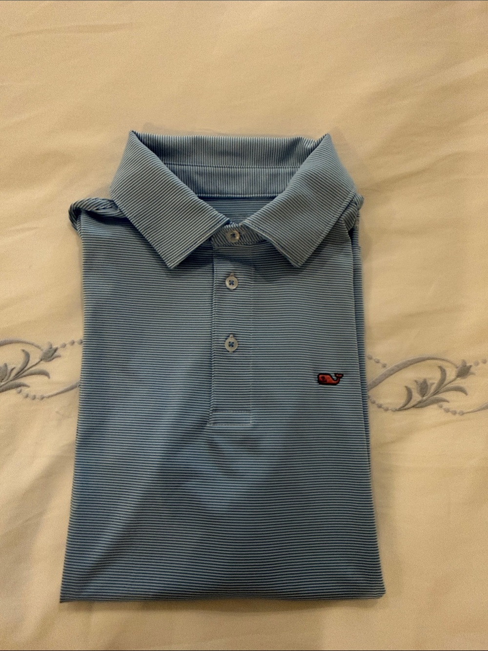 Vineyard Vines Light Blue Micro-Striped Polo with Whale Logo